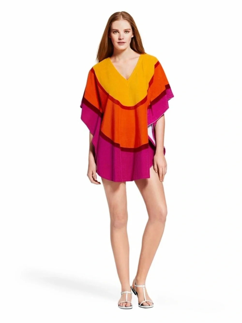 Marimekko Vibrant Retro Multicolor Terry V-Neck Beach Coverup - Picture 1 of 10